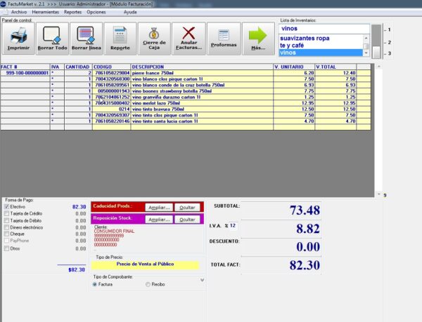 Sistema de facturación e inventarios Ecuador. Factumarket PRO Base 2.1 Licencia Perpetua